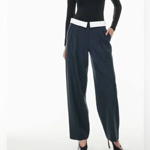 Babaton Aritzia Navy Blue Wide-Leg Trousers
